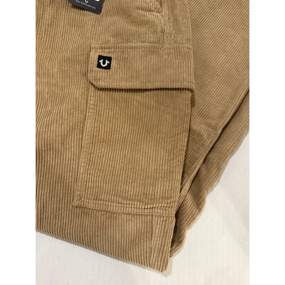 True Religion‎ Mens 32x31 Straight Cargo Vintage Travertine Brown Corduroy Pants
